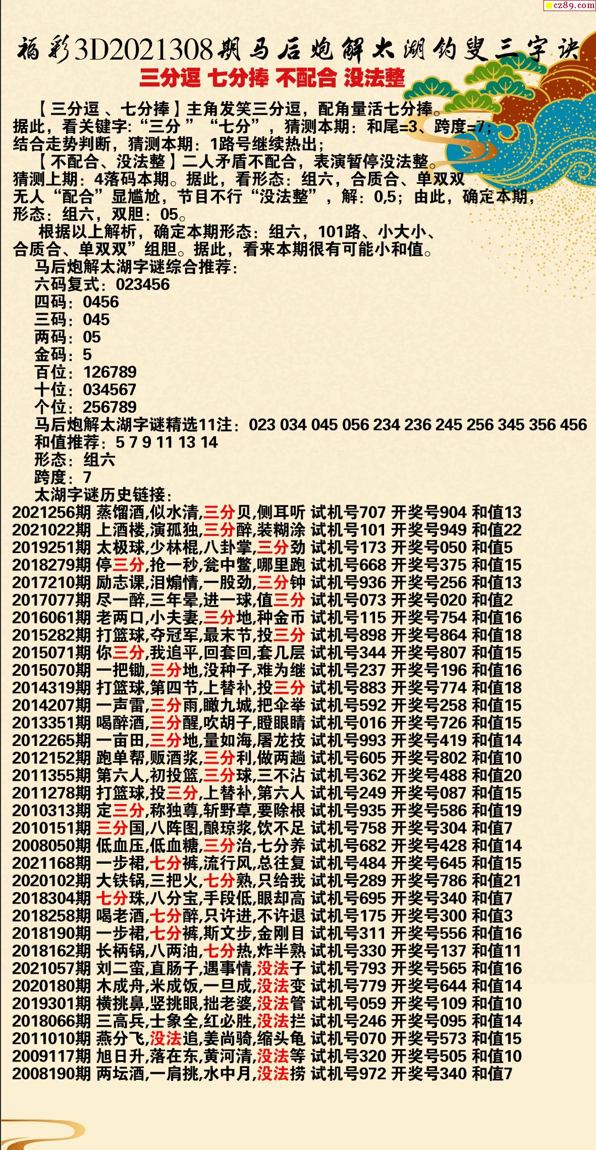 今日马后炮，揭秘太湖钓叟字谜230期